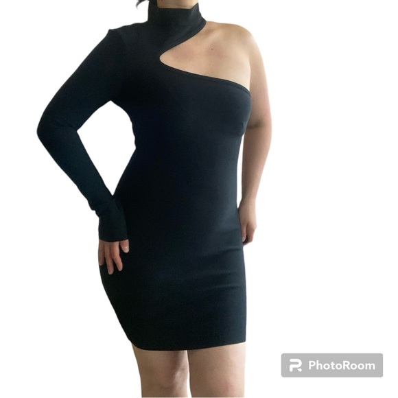 NEW One Shoulder Midi Asymmetrical Dress in Black - Picture 3 of 17